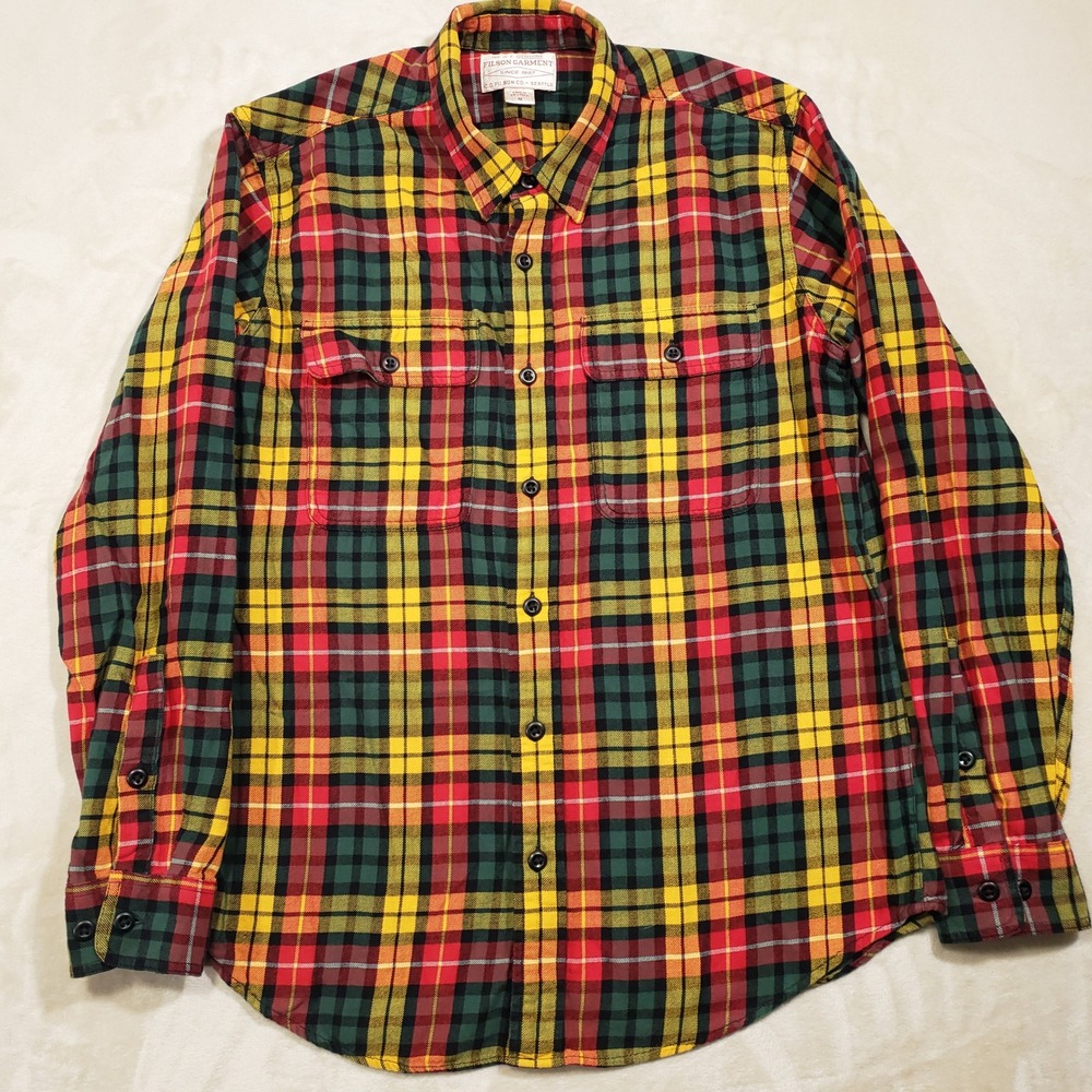 Filson Flannel Shirt Men Medium Red Green Yellow Plaid Spruce Bold 20049628